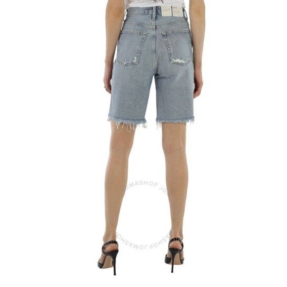 Agolde 90S Pinch Waist Raw-Cut Denim Bermuda Shorts Size 28 - Picture 2 of 6